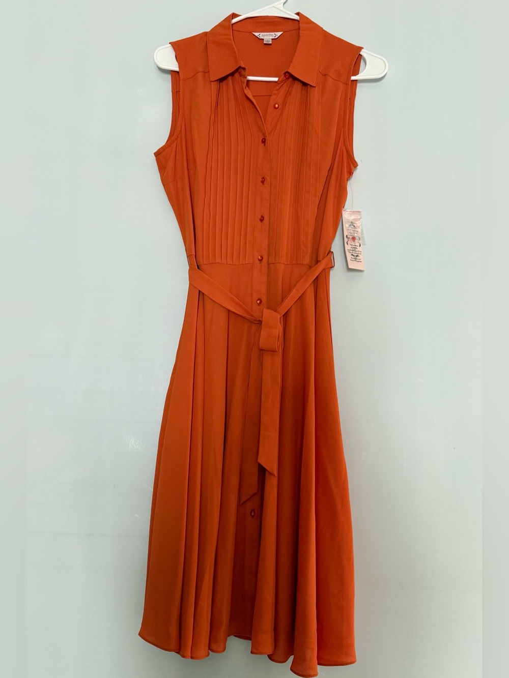 NWT Nanette Lepore Orange Pleated Dress Belted Midi Size 4